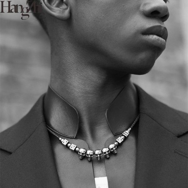 

hangzhi 2021 new cool retro hip hop punk personality dice pendant fashion wild skull pearl necklace for men women girls jewelry, Silver