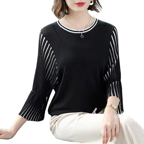 

spring knit women new loose casual korean pullover thin sweater black stripes summer fashion knit thin sweater women 201222, White;black