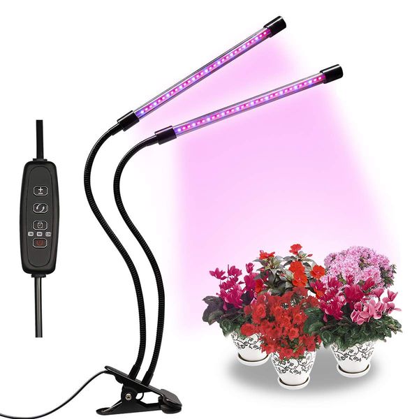

12w grow light for indoor plants 2 head divided adjustable goose neck clip-on desk 40led black
