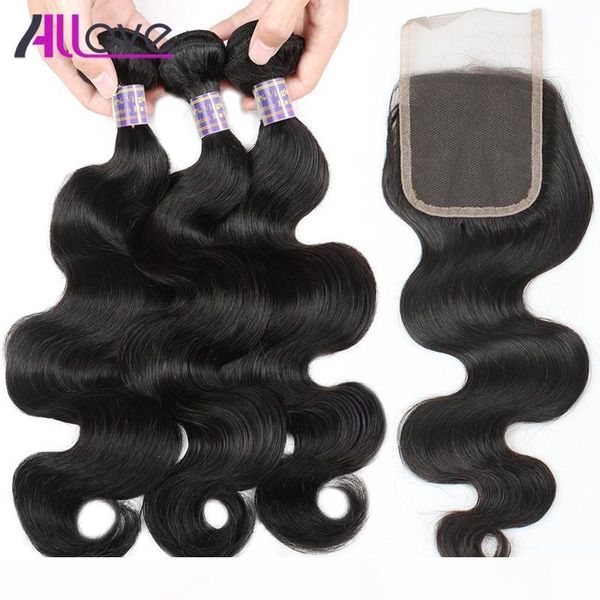 

wholesale 10a brazilian hair body wave with lace closure malaysian straight closure peruvian hair 3pcs with closure ing, Black