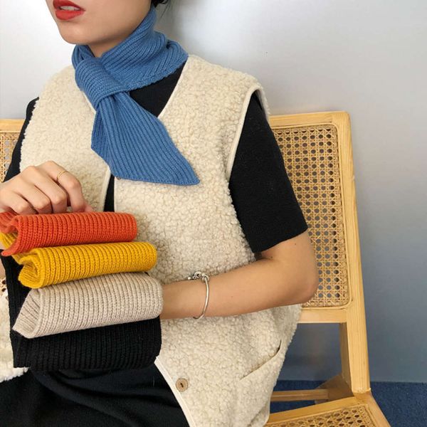 

simple couple knitting wool autumn solid color and ins warm mini cross winter scarf, Red;brown