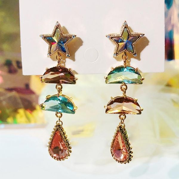 

mengjiqiao 2020 new korean fashion colorful star crystal drop earrings for women girls oorbellen party jewelry accessories gifts, Silver