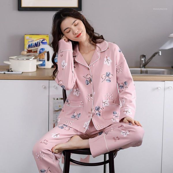 

women's sleepwear women's pyjama sets floral print pigiama winter autumn cotton mujer pijama nightwear casual pizama damska 2pcs1, Black;red