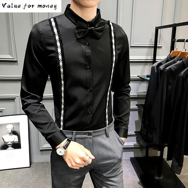 

fashion fit slim men shirt long sleeve camisas para hombre casual chemise homme 2021 spring autumn camisa social masculina, White;black
