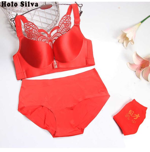 

2019 women's fashion sports sets comfortable and breathable lace bra push up wireless underwear set for women, Red;black