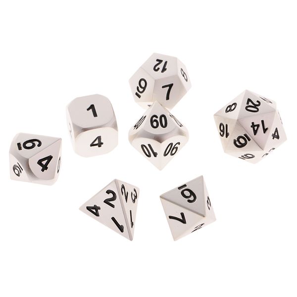 

7pcs digital silver dice многогранен d4-d20 для партии настольной игры ж / case toy