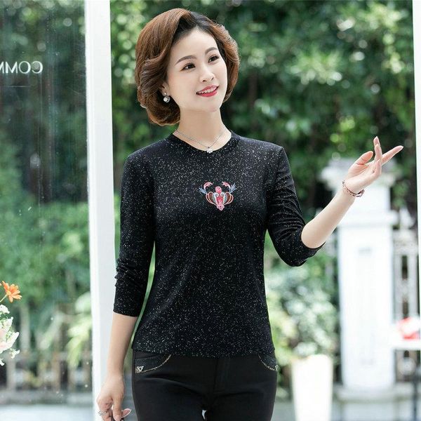 

women autumn blouse black green red caramel colour slim fit woman sequined bottoming blouses long sleeve o-neck clothings, White