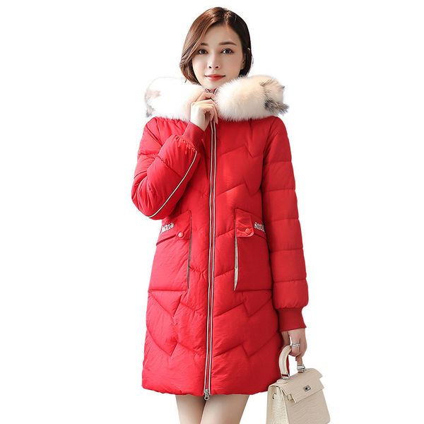 

2021 new yellow red winter coat m-2xl plus skin with hoodie parka new thick thin korean leather down cotton female jacket, Black