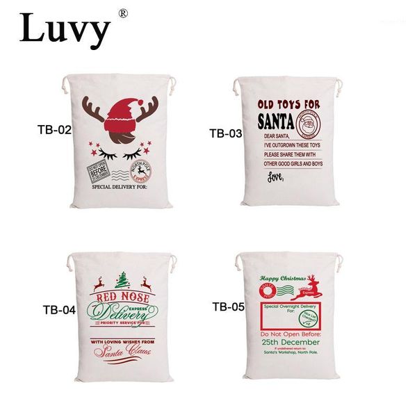 

christmas decorations luvy wholesale bag 50pcs/lot santa sacks 6 styles drawstring canvas big claus kids gift party1