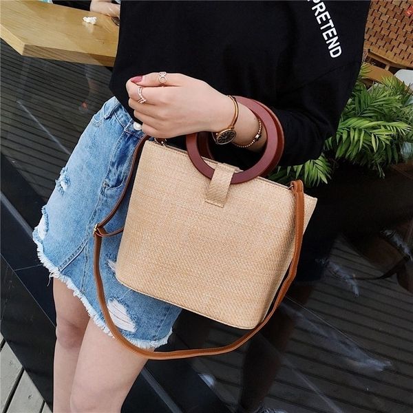 

straw woven women's bag 2022 new beach ring handbag single shoulder messenger bags