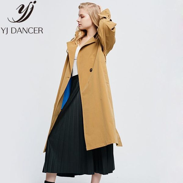 

2020 spring autumn new fashion jacket women lapel long sleeve windbreaker europe and america slim long section coat femalezzz1751, Tan;black