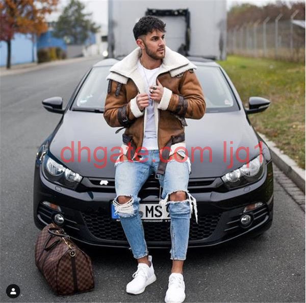 

designer mens jeans light blue regular washed zipper modern mens slim jeans holes style male apparel