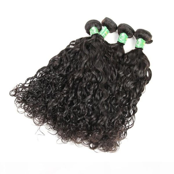 

unprocessed raw temple indian virgin human 13x4 hair lace frontal clousre with 3 bundles water wave 1b color dyeable online queenlike 7a, Black;brown