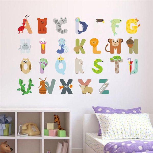 

1pc self-adhesive educational creative abc stickers alphabet decals cartoon letters stickers animal wall decals for nursery kids