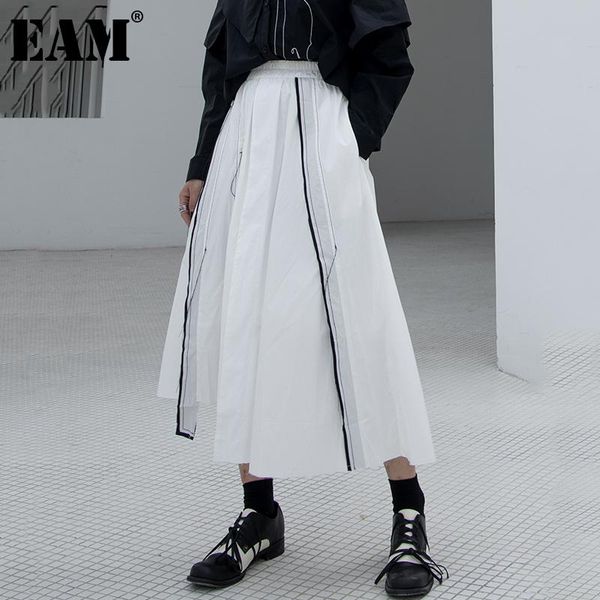 

skirts [eam] women irregular contrast color split joint leisure big size half-body skirt fashion tide spring autumn 2021 1da771, Black
