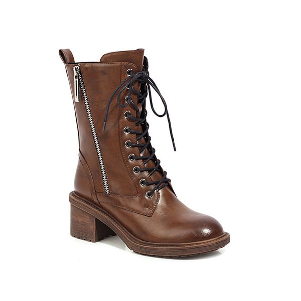 

2021 new women's toe heels lace up ladies winter shoes solid grey boots por9, Black