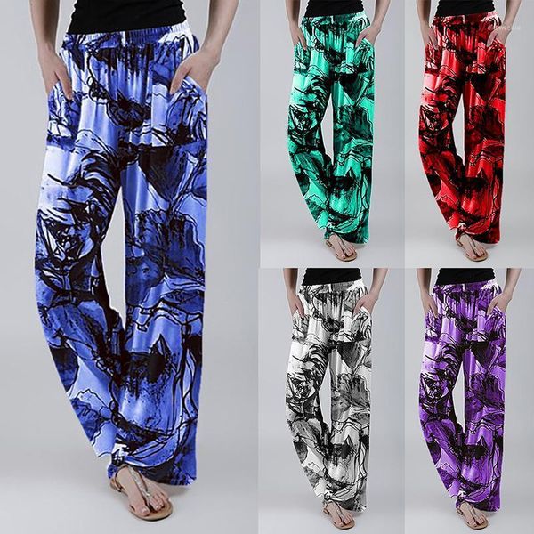 

running pants autumn sweatpants women loose floral print high-waist pocket casual trousers female elastic waist streetwear1, Black;blue