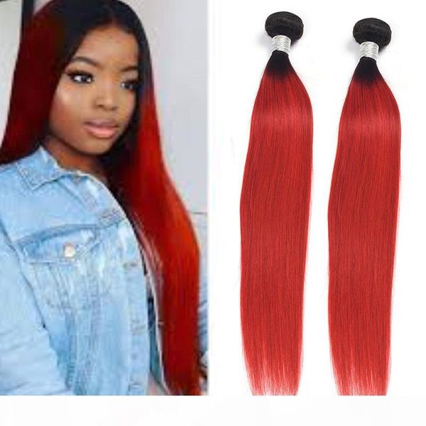 

peruvian human hair extensions straight 2 bundles 1b red ombre two tones color 10-28inch 1b red 2 pieces lot double wefts, Black