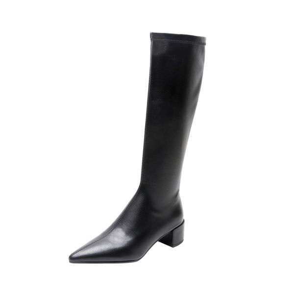 

2021 new fall woman long toe black heels white riding knee high boots ladies shoes 34-40 a62t