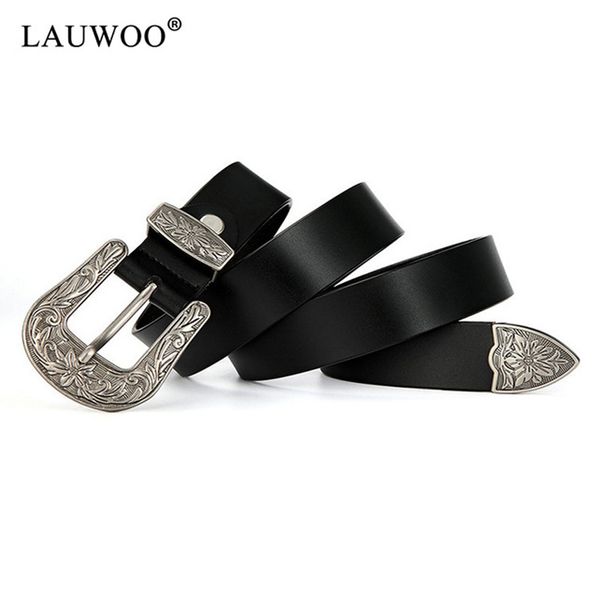 

lauwoo 2019 latest lady retro belt punk 2.8cm personalized punk wide belt 100% cow leather decorative belt cow genuine leather t200113, Black;brown