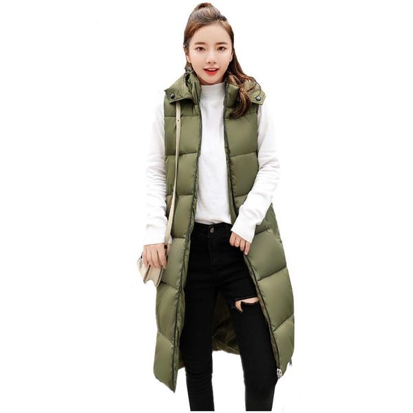 

autumn winter down cotton vest women hooded sleeveless jacket fashion mid-length warm outerwear plus size waistcoat female g642, Black;white
