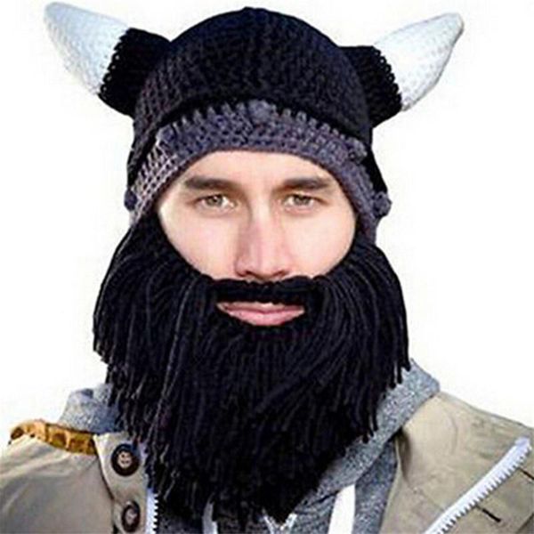 

2020 творческого хэллоуин мужчины шляпа осень зимы keep warm личность рогатая борода маски hat ручной шерсть вязать смешную партию caps