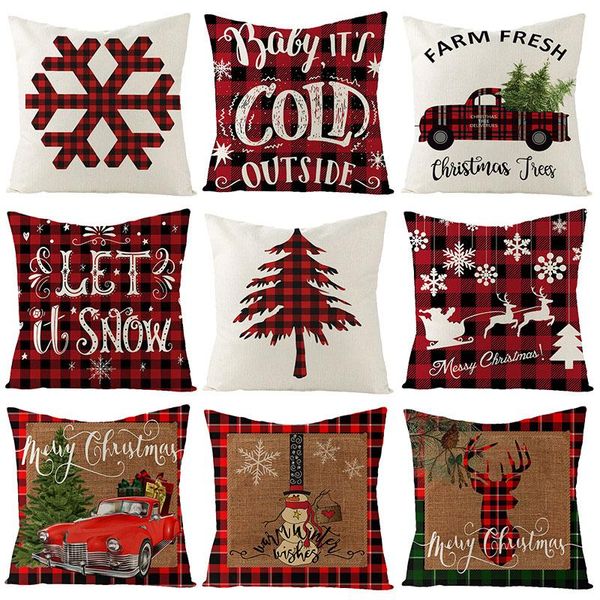 

45*45cm christmas pillowcase linen cotton material sofa cushion cover throw pillow case new year xmas party home decor supplies