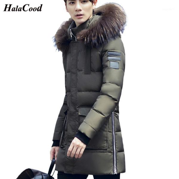 

halacood sell 2018 new duck down jacket men racoon fur collar men's winter jackets long camouflage thick warm coat men parka1, Black