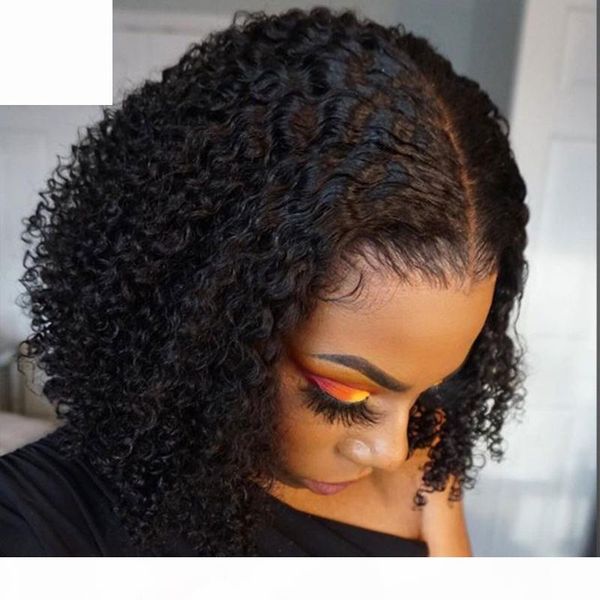 

eva hair curly bob wigs short lace front human hair wigs pre plucked bleached knots 13x6 remy brazilian for women, Black;brown