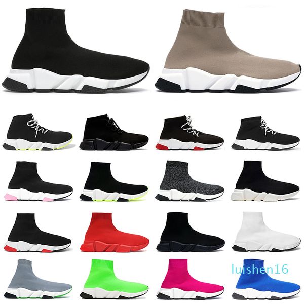 

2021 sock shoes mens women sneakers high l16 triple black red white beige pink cristal clearsole mens fashion trainer casual tennis shoe l16