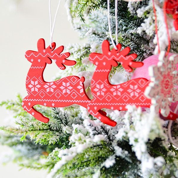 

anpro 12 pcs wooden snowflake jingle bell elk christmas tree decoration hanging ornament xmas decoration pendants1