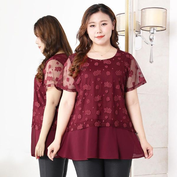 

short sleeve plus size women blouse floral lace shirts woman summer blusas casual outerwear1, White