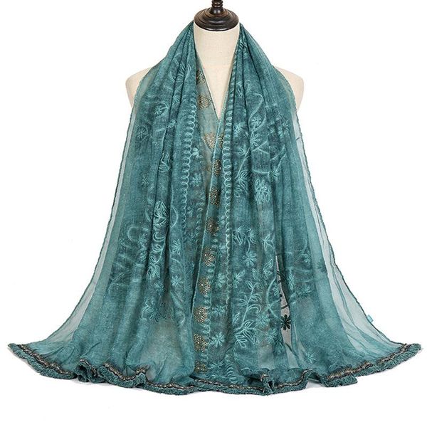 

new autumn and winter female monochromatic adornment scarf cotton- female set diamond embroidered scarf, Blue;gray