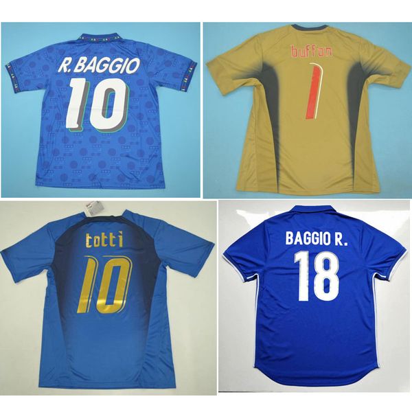 

1994 1996 1998 italy retro soccer jerseys 2006 maldini football shirt baggio r. jersey totti pirlo classic maillot de foot, Black;yellow