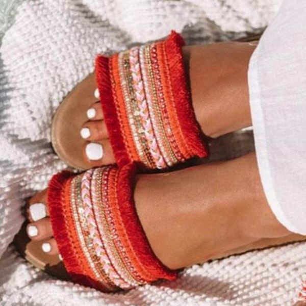 

женские открытый носок сандалии комфорт footbed платформы слайд бахромой летний пляж flatform тапочки, Black