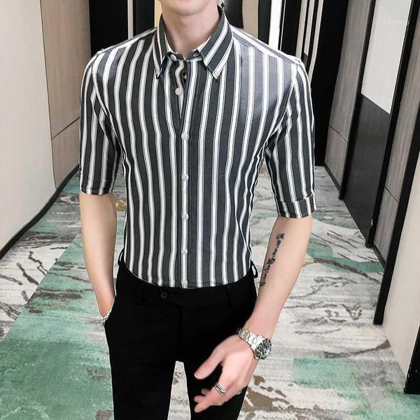 

mens fashion dress shirts striped blue dress mens official shirts slim fit summer 2020 for clothing casual formal1, White;black