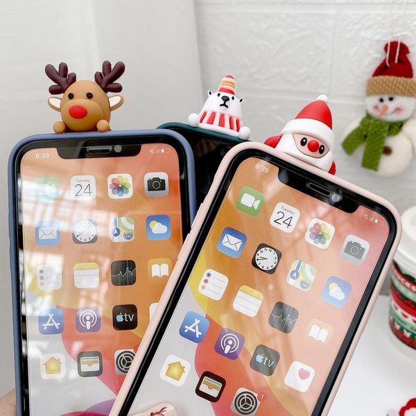 

cute 3d doll cartoon christmas santa reindeer tree phone case for iphone 12 11 pro xs max x xr bbyznk