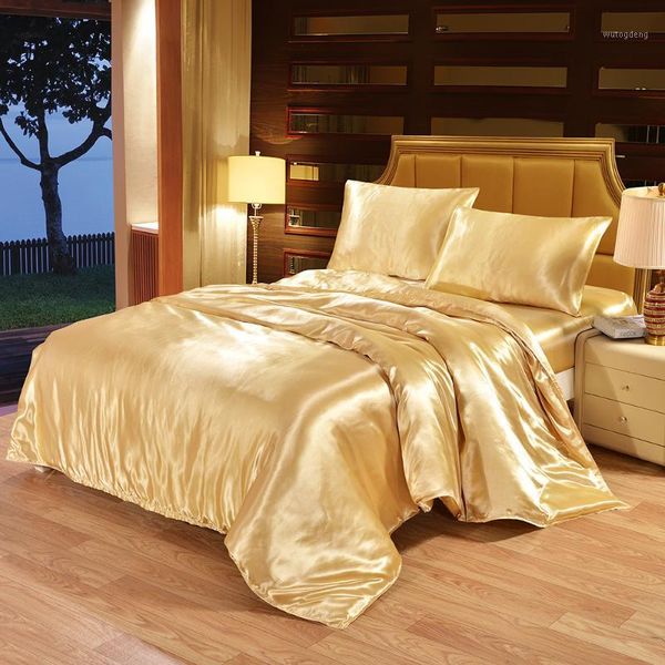 

satin silk bedding set  king size bed quilt duvet cover linens and pillowcase for single double bedclothes