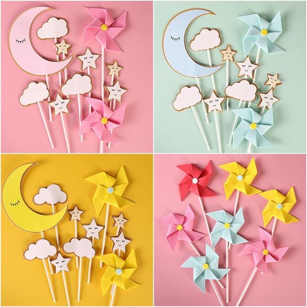 

mesru flag card inserting windmill decoration cake double-layer cloud baking children's cake dessert dessert moon star stereo sponge 7u