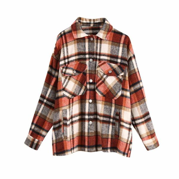 

2021 new bbwm women fashion oversized plaid jacket long sleeve pockets coat female outerwear ebc7, Black;brown