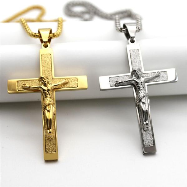 

gold/silver color cross pattern pendant necklaces for men stainless steel link chain jesus crucifix statement religious jewelry