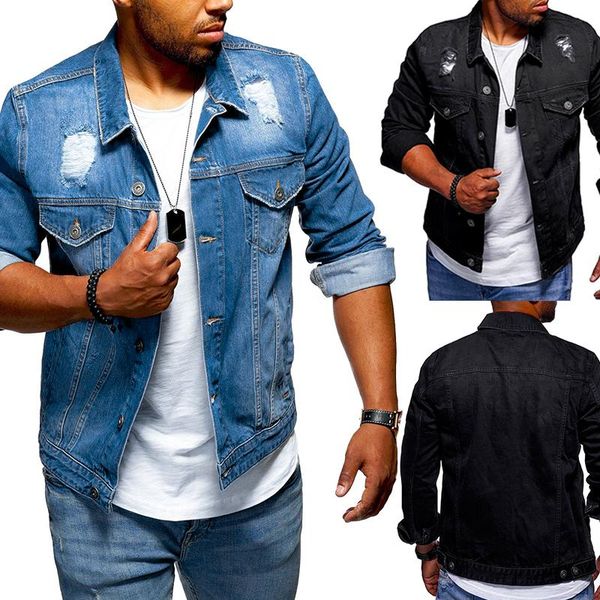 

men's jackets autumn mens denim jacket trendy fashion bomber thin ripped male cowboy jeans, Black;brown