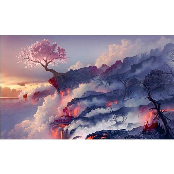 

full square/round 5d diy diamond embroidery "volcano cherry tree" diamond painting cross stitch rhinestone mosaic home decor kbl