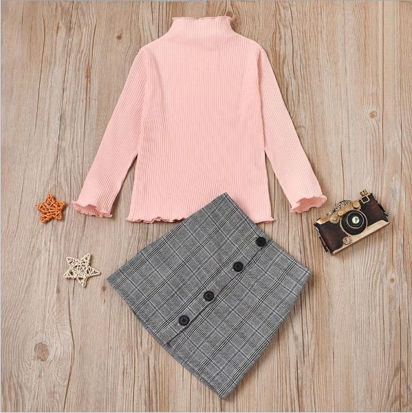 

2pcs toddler baby girls clothes long sleeve mock neck knit + mini button skirt outfits set 1-6y, White