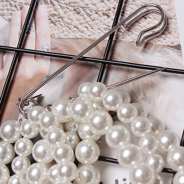 

eam] spring summer woman new listing temperament solid color pik stitch imitation round pearl long brooch decoration ld678 201009, Gray