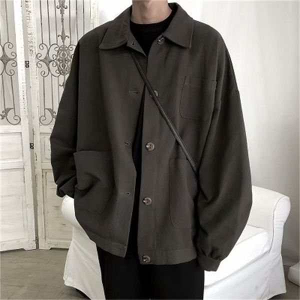 

2021 new men's autumn thin-fitting street long jacket lapel young clothes n9pc, Black;brown