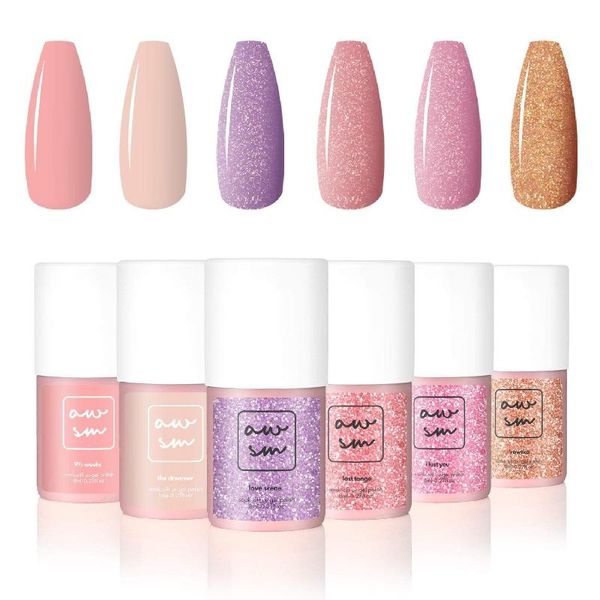 

nail gel naked & in love 6 color polish set awsmcolor kit, Red;pink