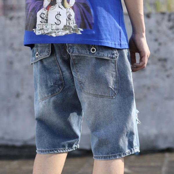 

2021 men's brem breeches summer hip hop streetwear denim short for man blue jeans plus size a4k7