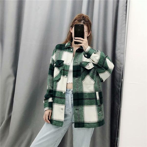 

women plaid jacket 2020 spring fashion button long sleeve coat casual office warm mash up outwear oversized streetwear coat 8q, Black;brown