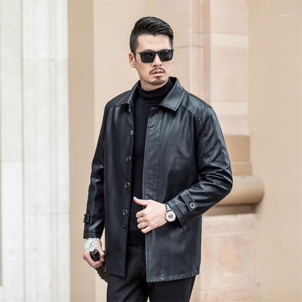 

men's leather jacket design turn-down collar coat men casual motorcycle leather coat mens sheepskin jackets windbreaker coats1, Black